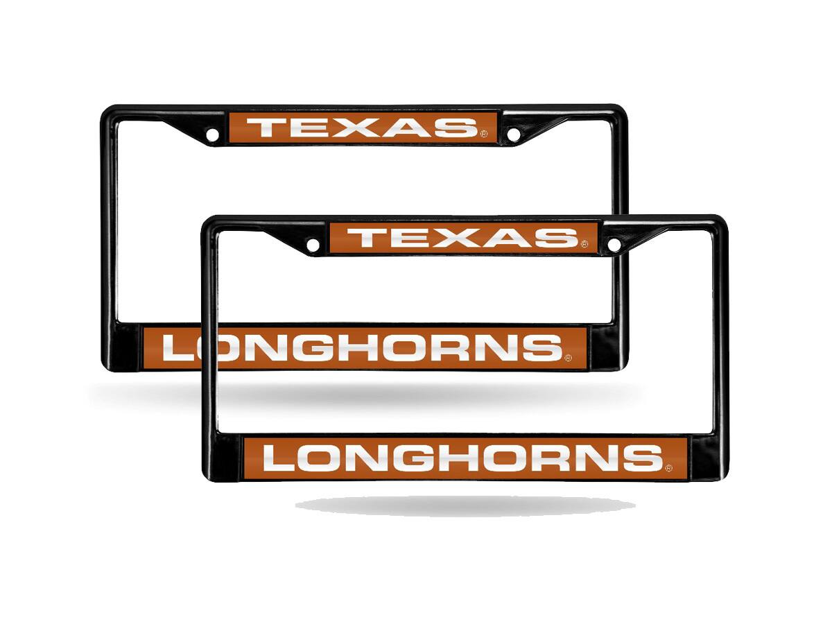 Texas Longhorns Black Metal Laser License Plate Frame ( Set of 2 Frames )