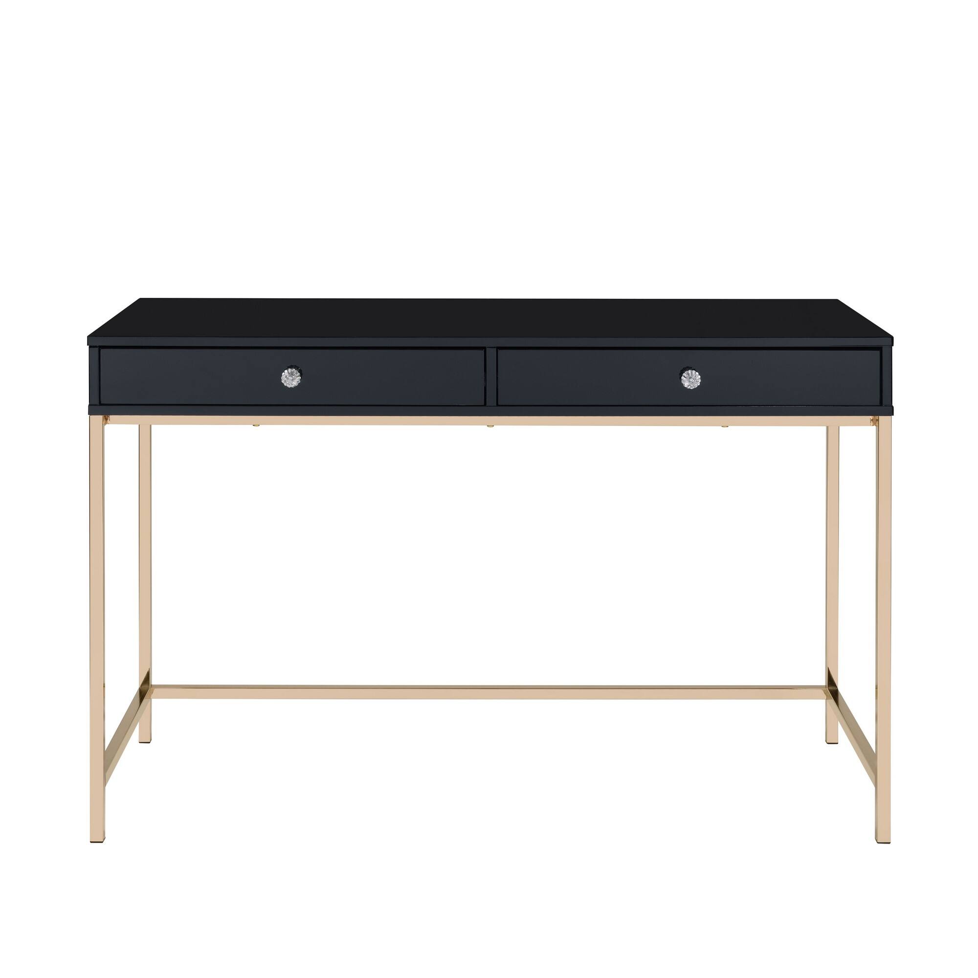 Angle. Manhattan Lane - Writing Desk with 2 Storage Compartments, Black and Gold - Black, Gold.