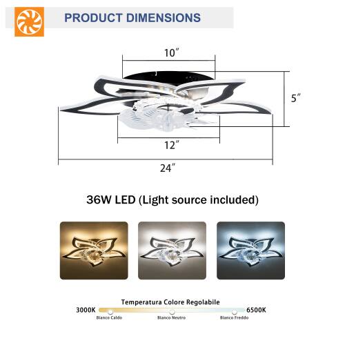 PRODUCT DIMENSIONS  
10" 5" 12" 24"  
36W LED (Light source included)  
Temperatura Colore Regolabile  
3000K Bianco Caldo  
6500K Blanco Neutro Blanco Freddo