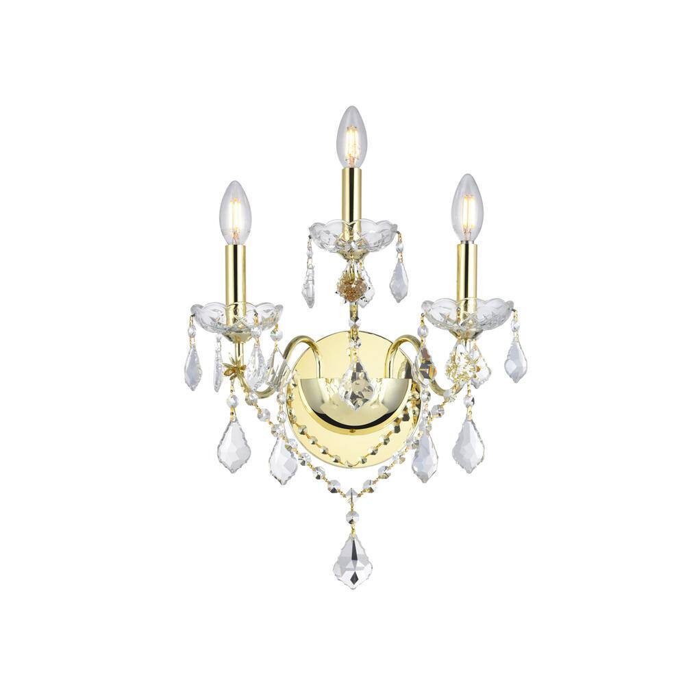 Alt View 1. Elegant Lighting - St. Francis 3 light Gold Wall Sconce Clear Royal Cut Crystal - Gold.