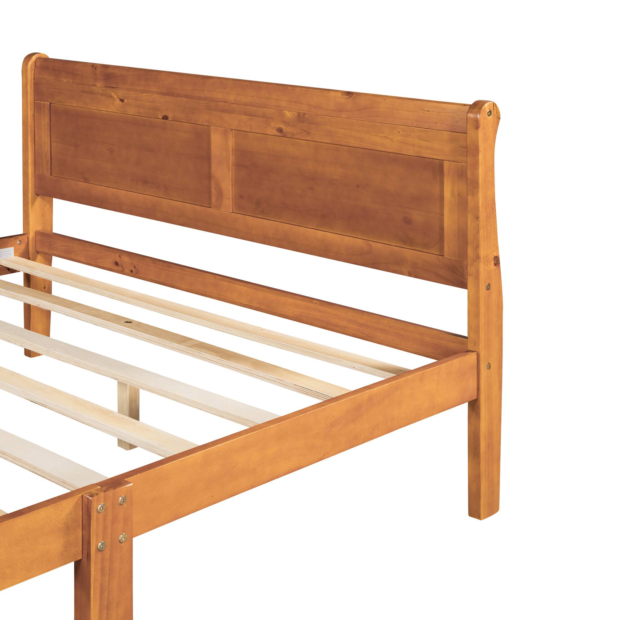 Alt View 7. GOODSILO - Full Size White Wood Platform Bed with Headboard and Wooden Slat Support - Oak.