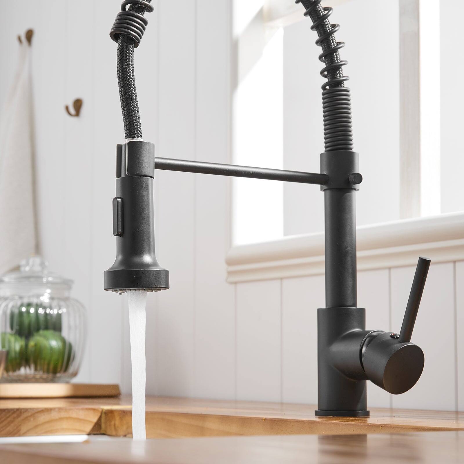 Alt View 6. Boyel Living - Black Stainless Steel Single Handle Pull Down Sprayer Kitchen Faucet - Black.