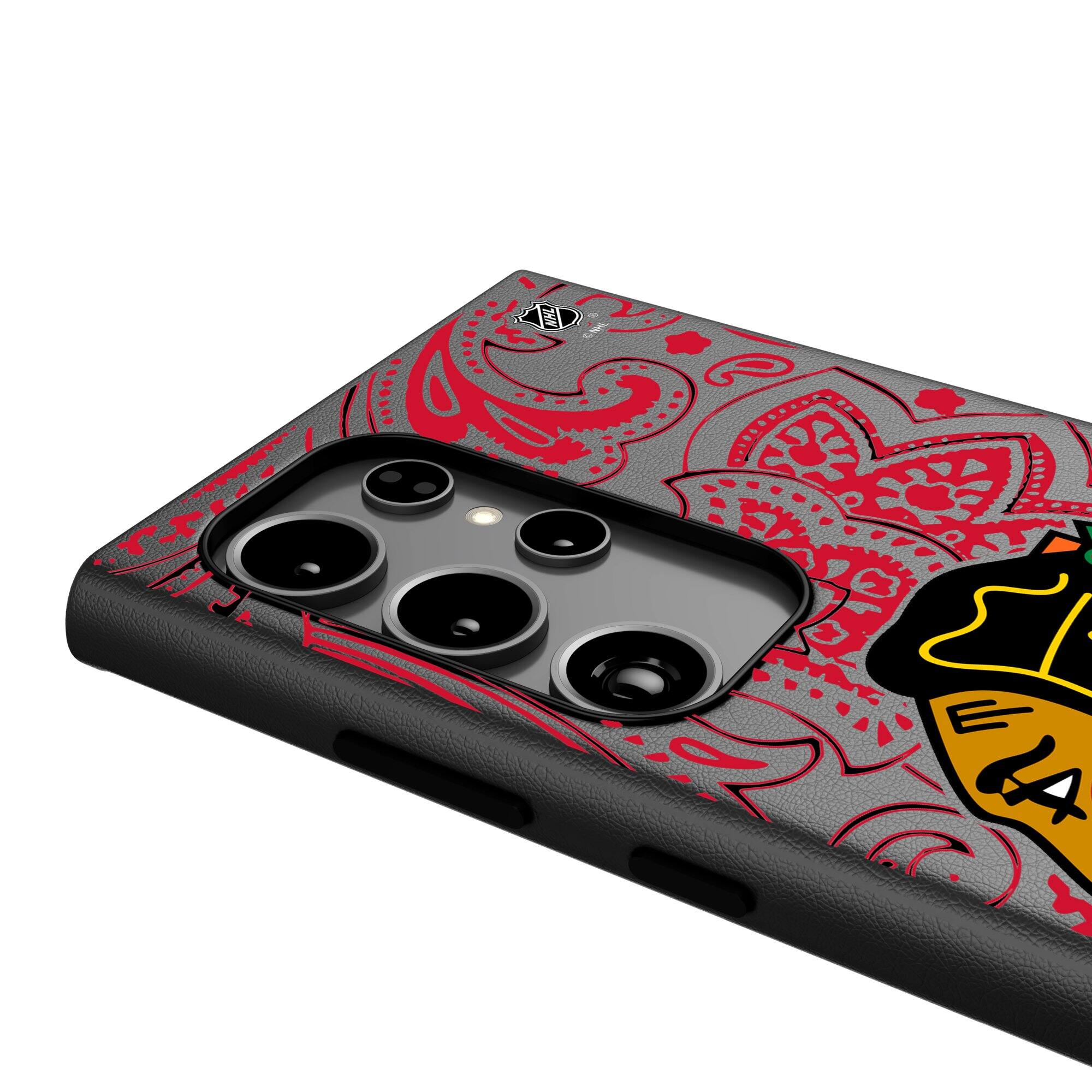 Alt View 3. Keyscaper - Chicago Blackhawks Paisley Galaxy Magnetic Bump Case - S24 Ultra - Black.