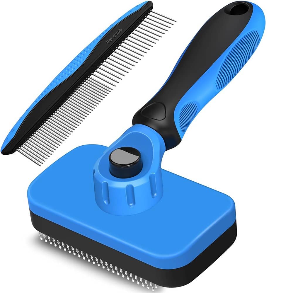 THIRSTY TURTLE - 2PCS Self-Cleaning Slicker Brush and Dog Comb – Skin-Friendly Deshedding and Dematting Grooming Tools for Dogs, Cats, an