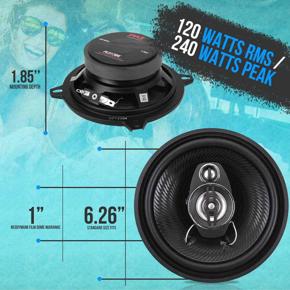 1.85" MOUNTING DEPTH

120 WATTS RMS / 240 WATTS PEAK

1" NEODYMIUM FILM DOME MIDRANGE

6.26" STANDARD SIZE FITS