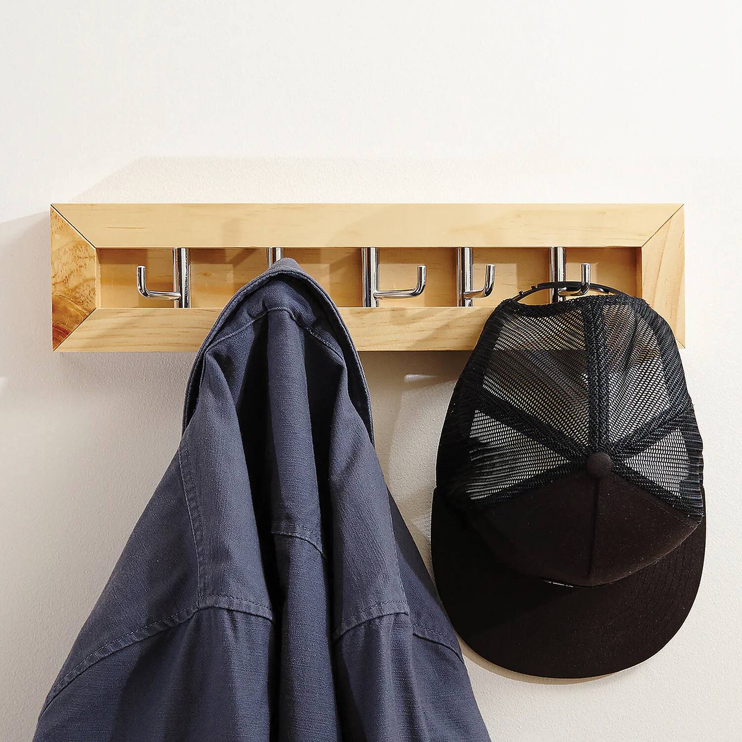 Back. Better Houseware - Better Houseware 4865 Milano Hook Horizontal Rack, Chrome/natural Wood - silver.