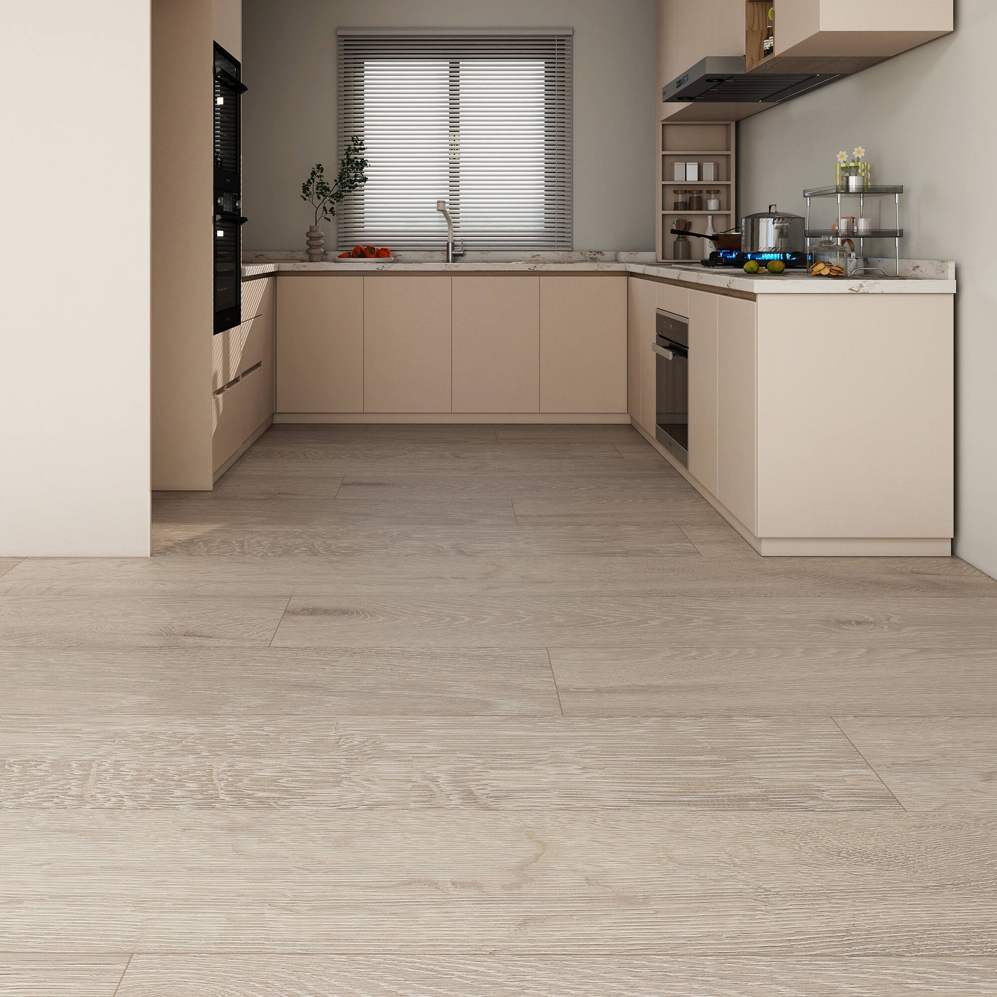 Left. Dotfloor - Superoak PLUS Laminate Flooring - 72.7"x9.6" Planks, 6 Planks/Box (27.09 sq ft/Box), 12mm Thick, AC5 Wear Rating - Rustic Knot.