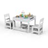 Front. Costway - Costway Kids Table Chairs Set With Storage Boxes Blackboard Whiteboard Drawing - Gray.