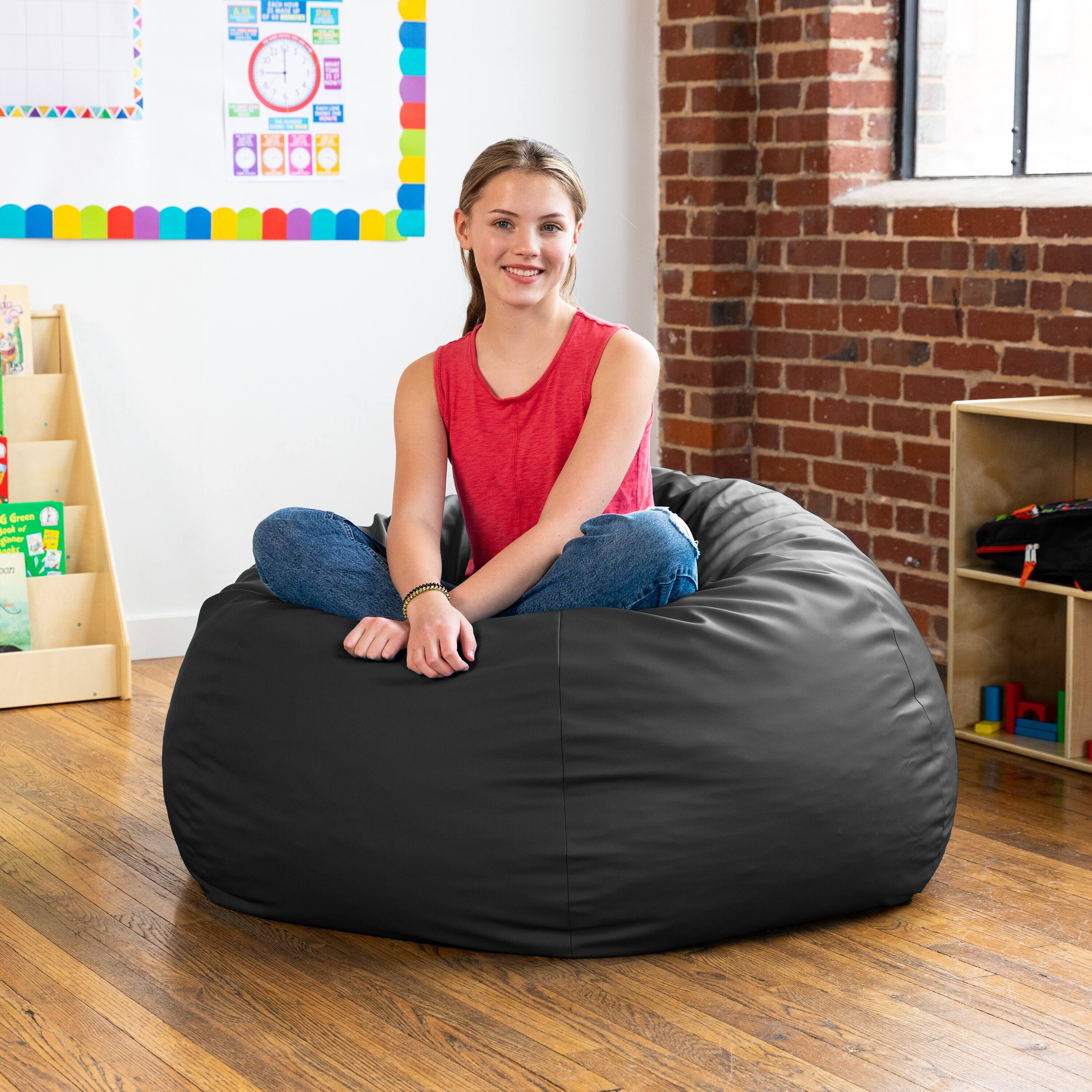 Back. Jaxx - Jaxx Gumdrop Commercial Grade Bean Bag for Educational Environments, Large Size - Premium Vinyl - Black - Black.