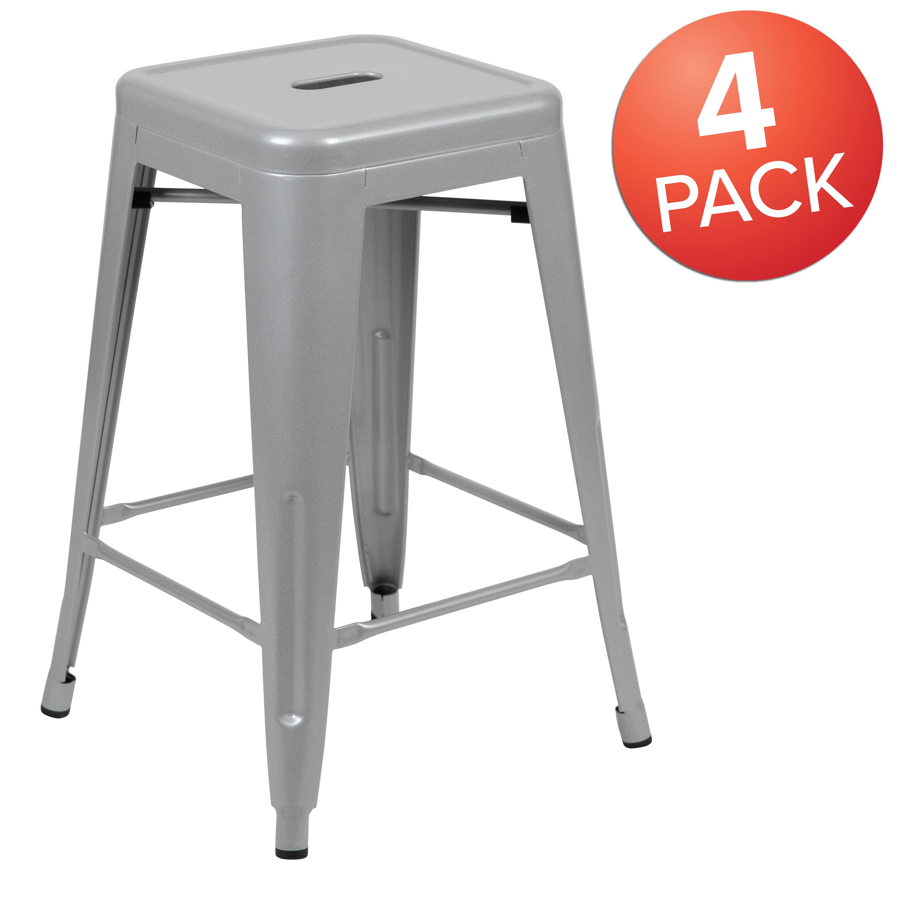Alt View 2. Emma + Oliver - 4 Pack 24" High Metal Indoor Counter Bar Stool - Stackable Stool - Silver.