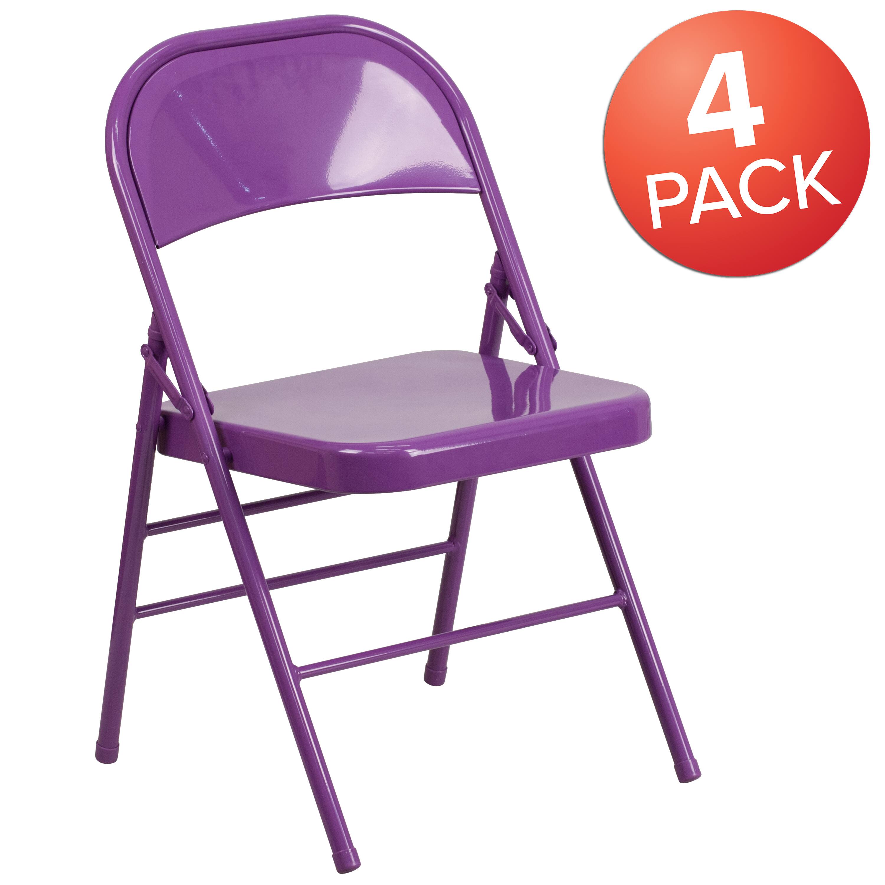 Alt View 1. Emma + Oliver - 4 Pack Colorful Metal Folding Chair Teen and Event Seating - Impulsive Purple.