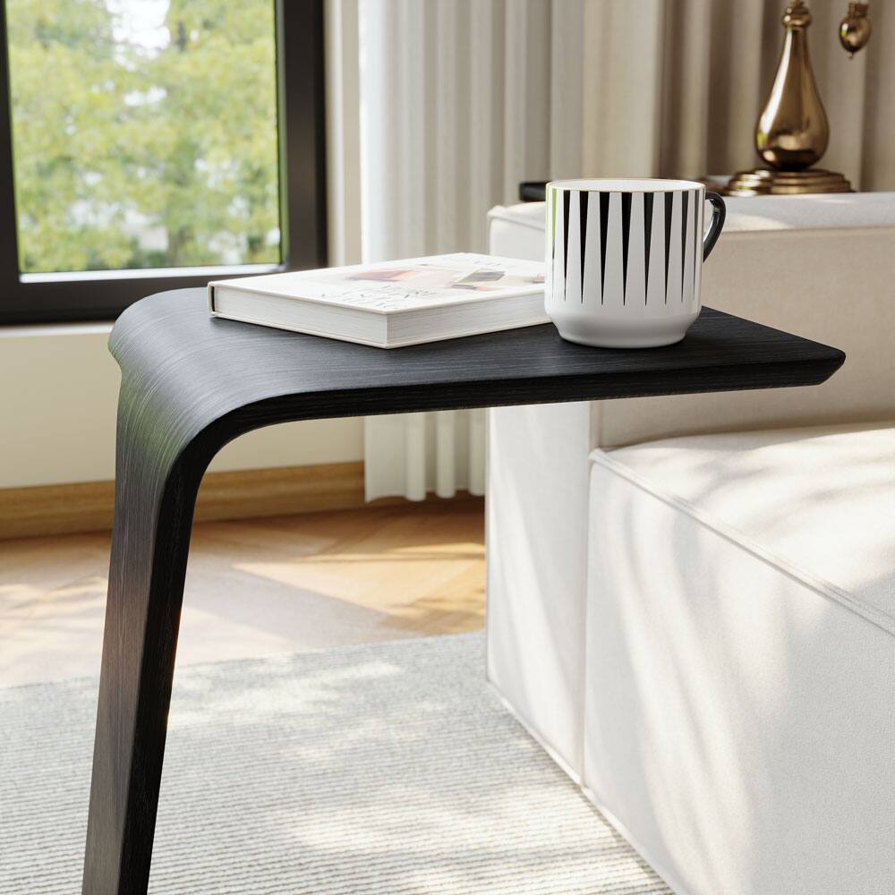 Alt View 9. POVISON - 15" Modern C-Shaped Side Table with Wheels, Mid-Century Modern, Black Color End Table for Living Room - Black.