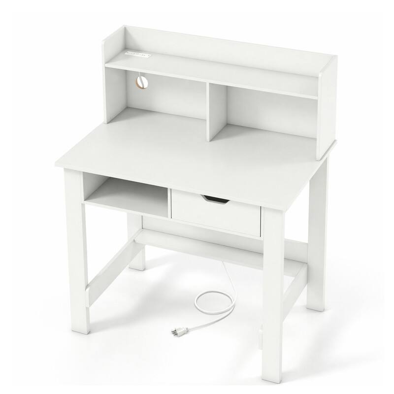 Left. WELLFOR - 37.5" Home Office Desk with Power Outlets& Drawer, Computer Desk Study Desk Writing Desk with Storage Shelves - White.