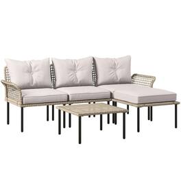 Resenkos - 5-Piece Rattan Patio Furniture Set, Outdoor Sectional Furniture - White