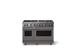 Front. Viking - 6.1 Cu. Ft. Professional 5 Series Freestanding Double Oven Liquid Propane Gas Convection 8 Burner Range - Damascus Gray.