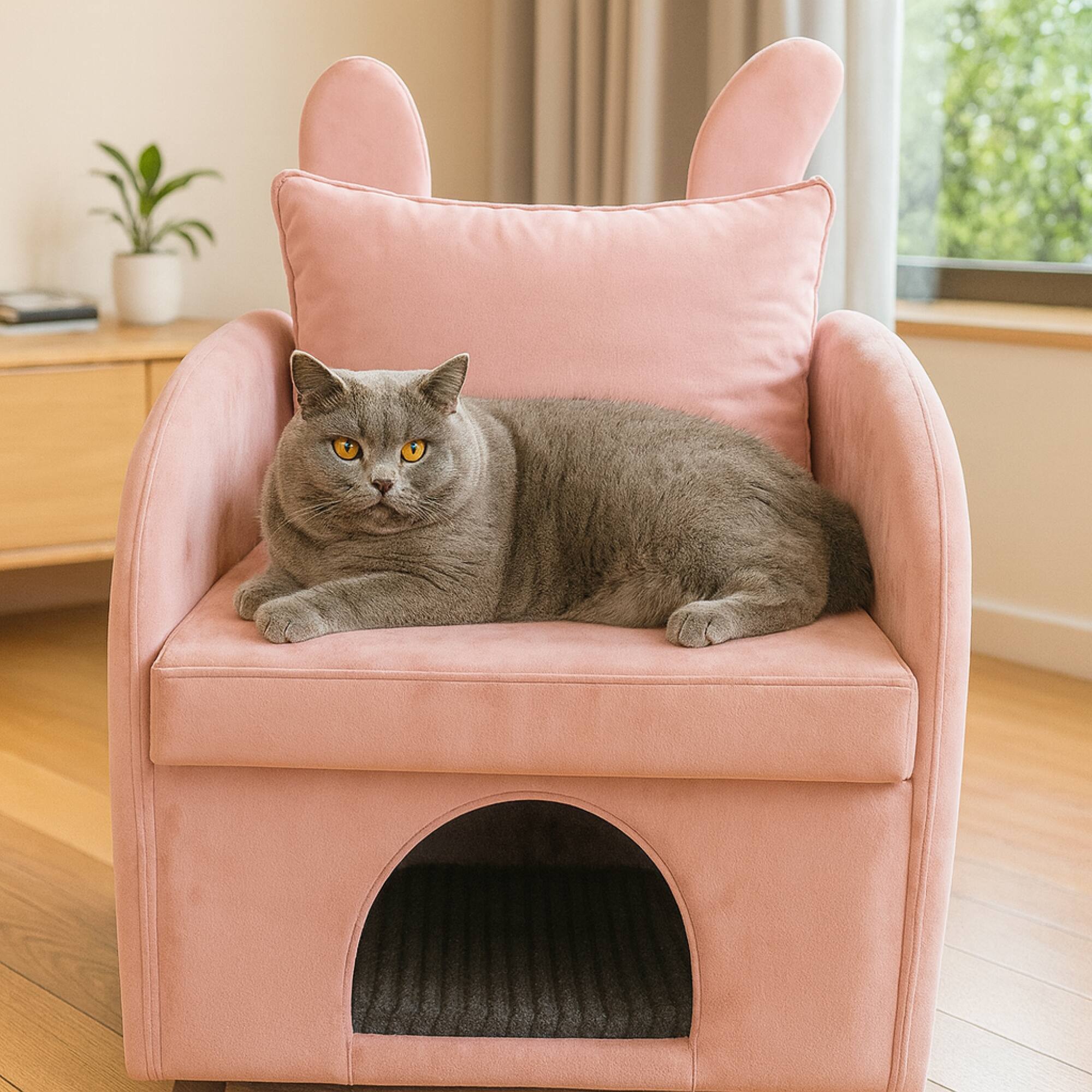 Alt View 5. GOODSILO - Pet-Friendly Bunny-Ear Armchair with Hidden Pet Compartment and Scratch-Resistant Upholstery for Cats and Small Dogs - Pink.