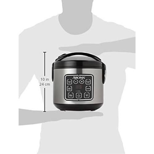 Alt View 3. AROMA - AROMA Digital Rice Cooker & Multicooker, 4-Cup Uncooked / 8-Cup Cooked, Steamer, Stainless Steel, 2-Qt - Silver.