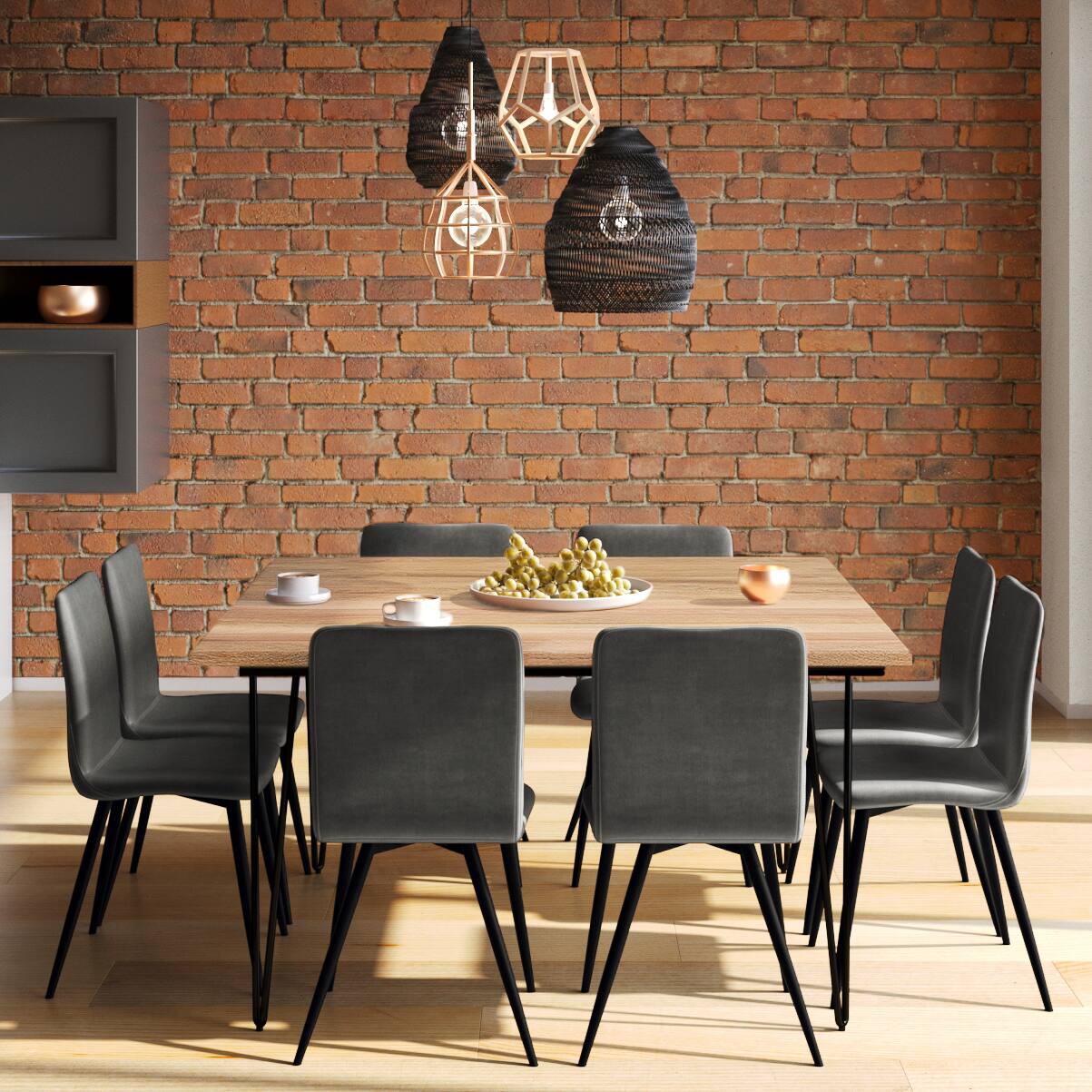 Angle. Simpli Home - Hunter SOLID MANGO WOOD and Metal 54 inch x 54 inch Square Industrial Dining Table in Natural - Natural.