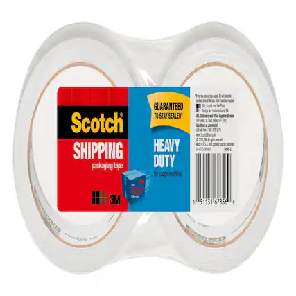 Scotch® SHIPPING packaging tape
HEAVY DUTY for rough handling
GUARANTEED TO STAY SEALED*
3M Scotch and the Paid Design are trademarks of 3M
Stationery and Office Supplies Division
3M Center, St. Paul, MN 55144-1000
Questions or comments? Call toll-free 1-800-329-6276
www.ScotchBrand.com
© 2018 3M. All rights reserved.
Made in USA with globally sourced materials.
34-8722-0854-0
3850-2
0 51131 67856 9