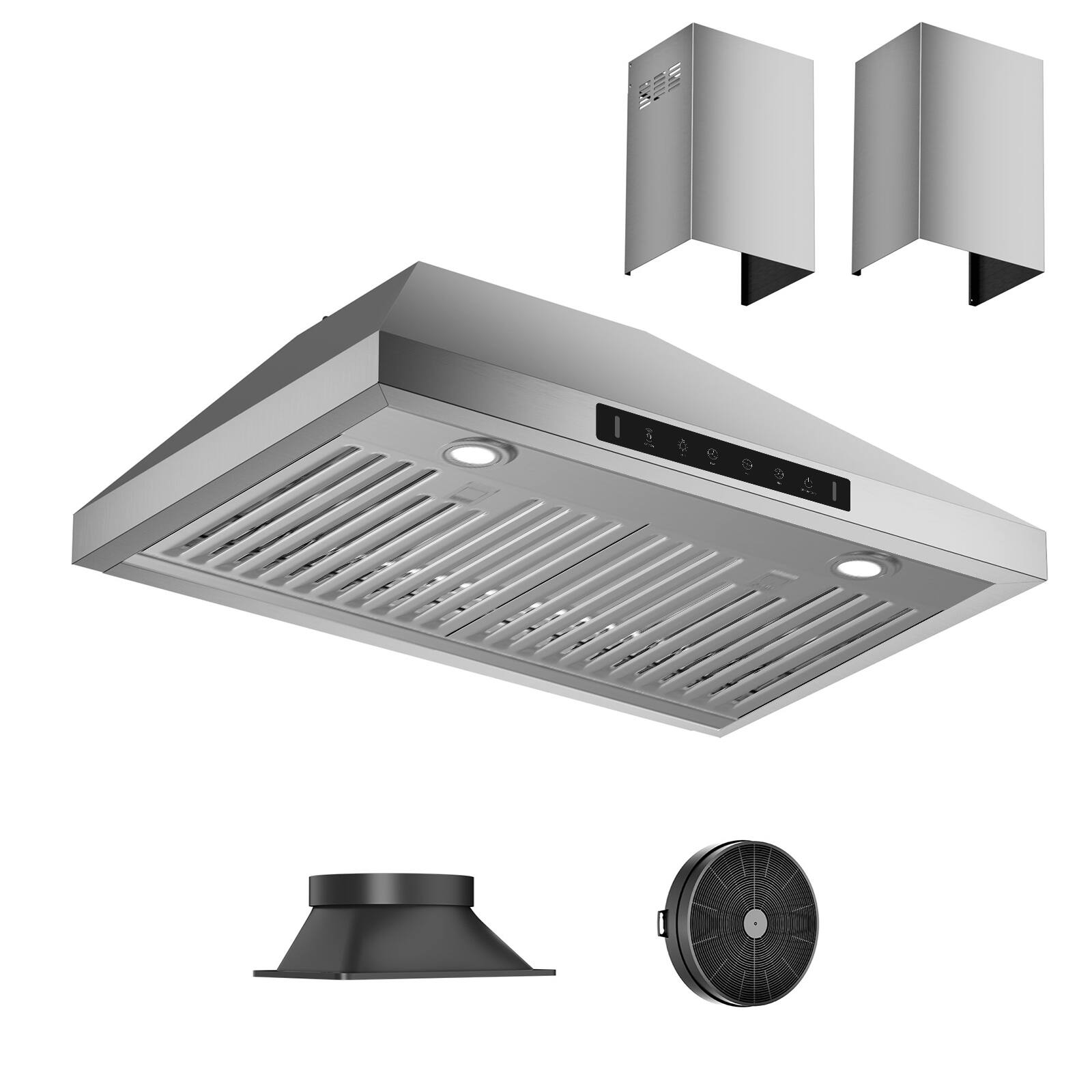 Angle. VIKIO - 30 inch Convertible 700-CFM Stainless steel Wall-Mounted Range Hood with Charcoal Filter - Stainless steel.