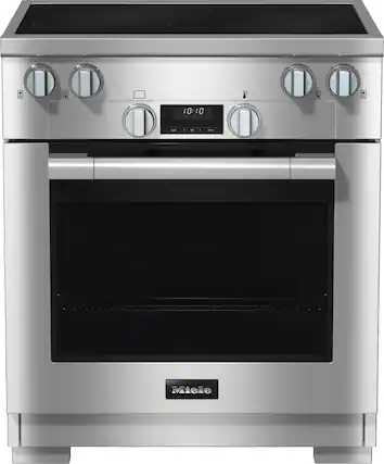 The image features a stainless steel oven with a digital display showing the time of 10:10. The oven has a large, silver surface and is equipped with a timer and temperature controls. The oven is likely a high-quality, modern appliance, possibly made by a reputable brand such as Miele or LG.