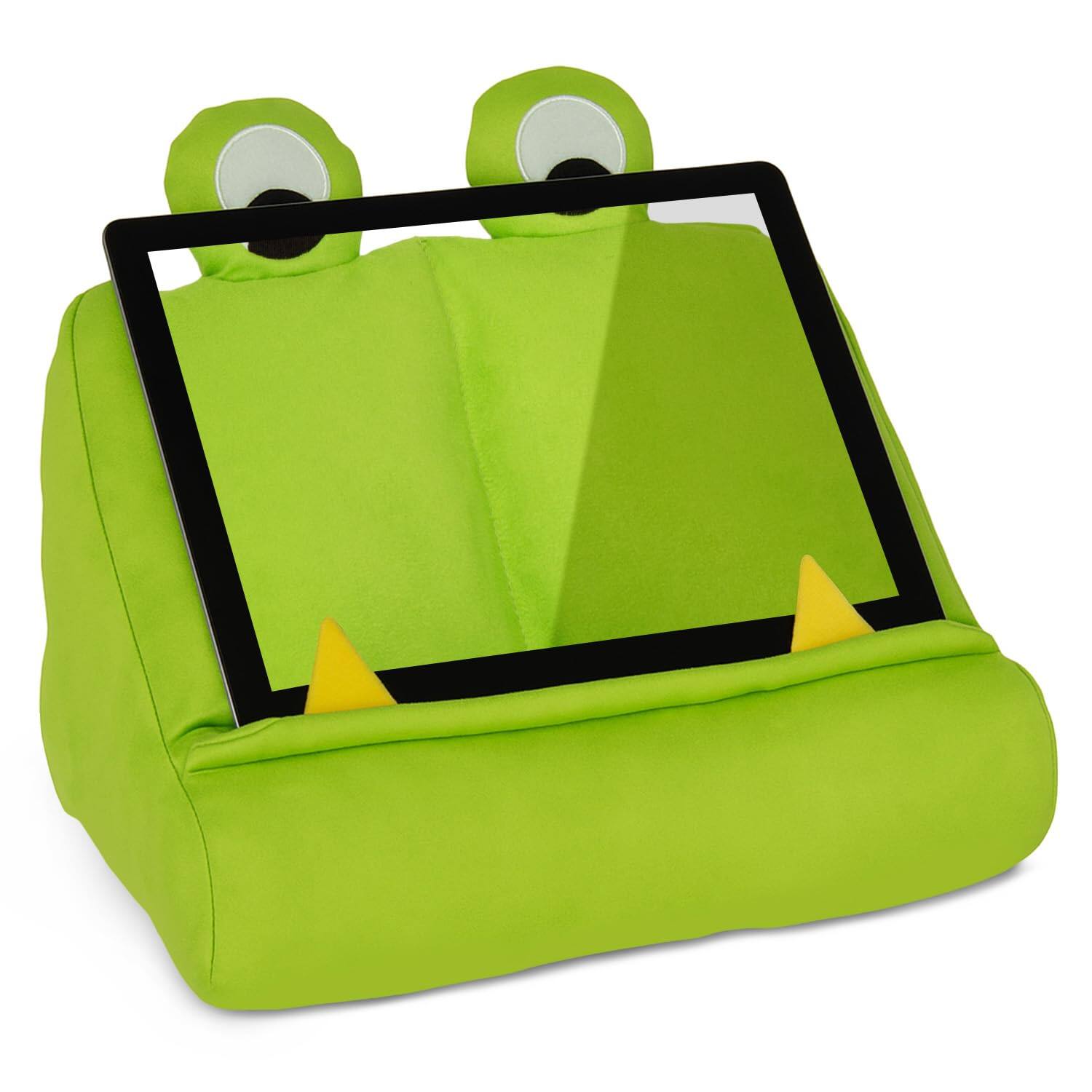 Front. MAGICAL RUBS - Tablet Pillow Stand Holder Lap Soft Ipad Green- Kindle Reading Book In Bed Machine Washable Cushion With Pocket - Green.