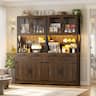 Aheaplus - 71'' Tall Pantry Cabinet with Power Outlets & LED Light, Storage Cabinet with 2 Drawers & DIY Pegboard, 2 Piece Set - Retro Brown