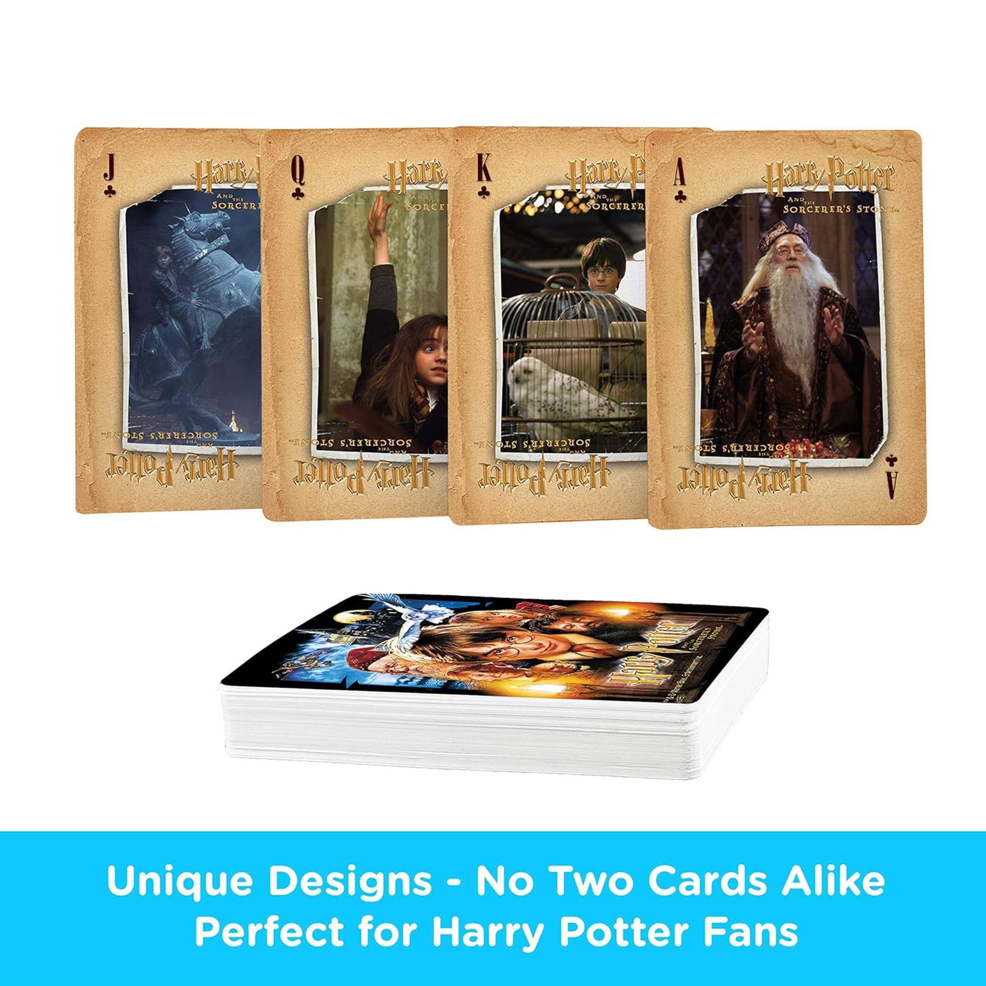 Sure, here is the corrected and grouped text from the image:

---

**Harry Potter and the Sorcerer's Stone**

**J**  
**Q**  
**K**  
**A**  
**V**

**Unique Designs - No Two Cards Alike**  
**Perfect for Harry Potter Fans**

---

**Harry Potter and the Sorcerer's Stone**

**J**  
**Q**  
**K**  
**A**  
**V**

**Unique Designs - No Two Cards Alike**  
**Perfect for Harry Potter Fans**

---