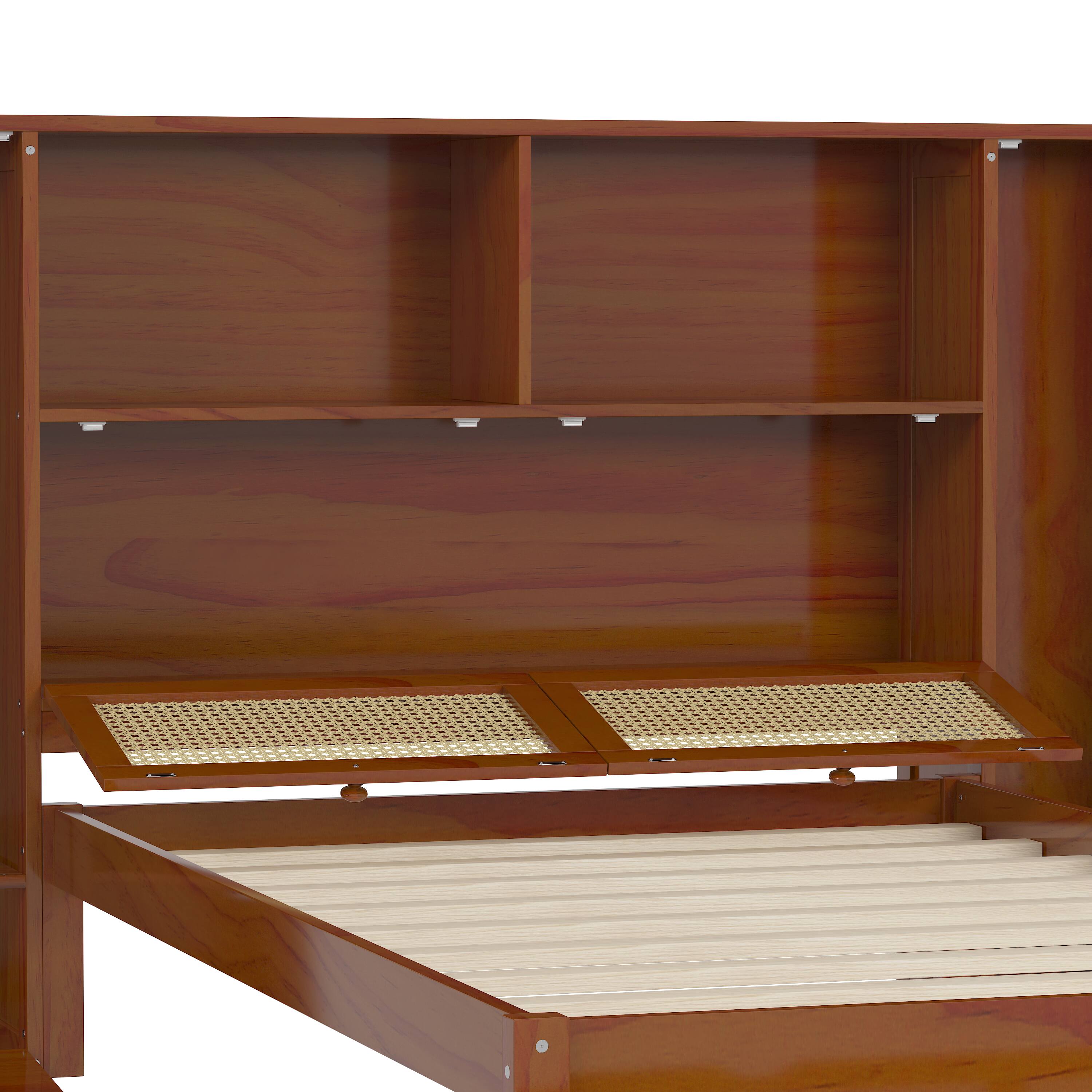 Alt View 9. Tiramisubest - Twin Size Wooden Multifunctional Platform Bed with Two Storage Lockers, Drawer, and Storage Shelf on Headboard - Walnut.