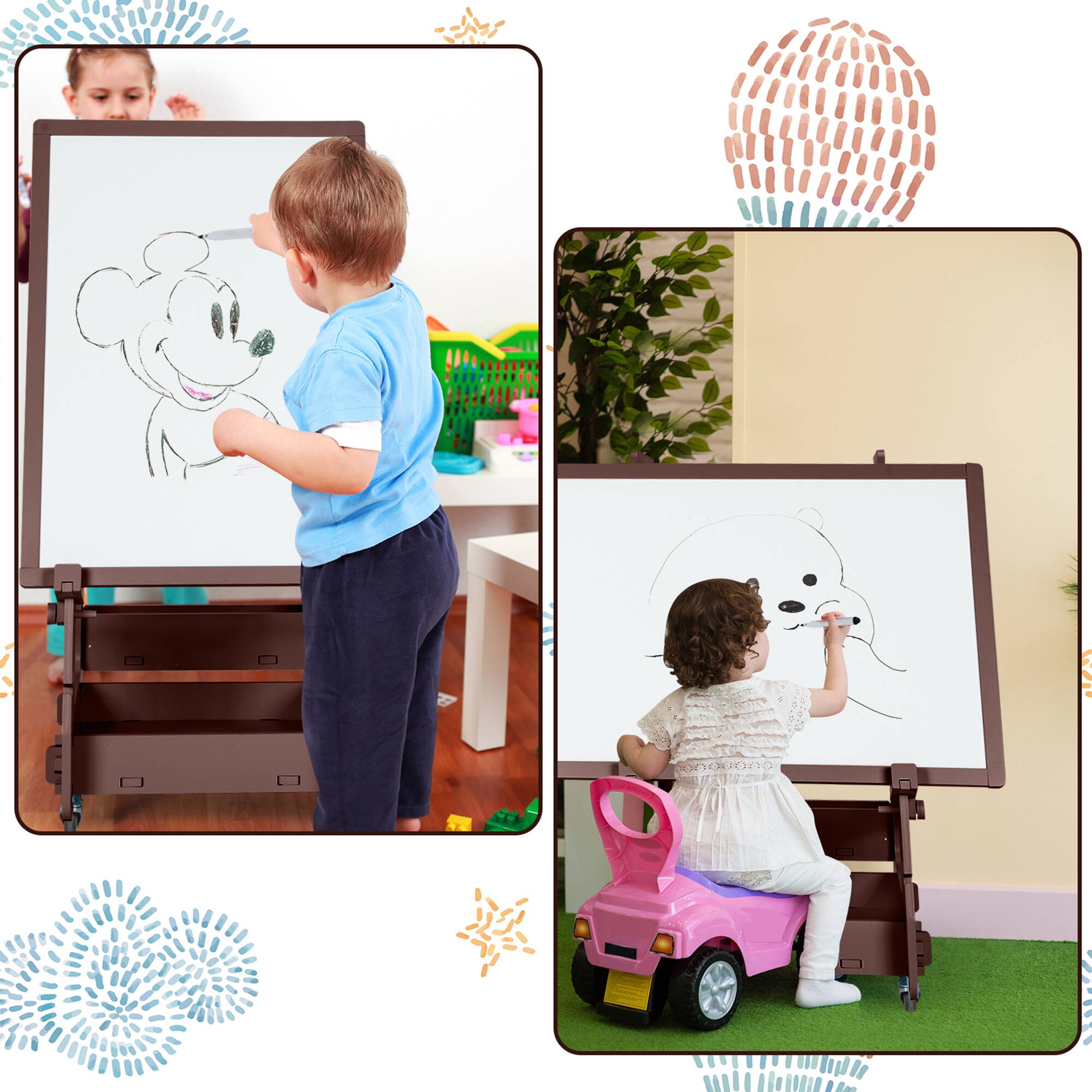 Alt View 3. Gymax - Gymax Kids' Standing Art Easel Dry-Erase Board Double Sided Chalkboard Coffee - Coffee.