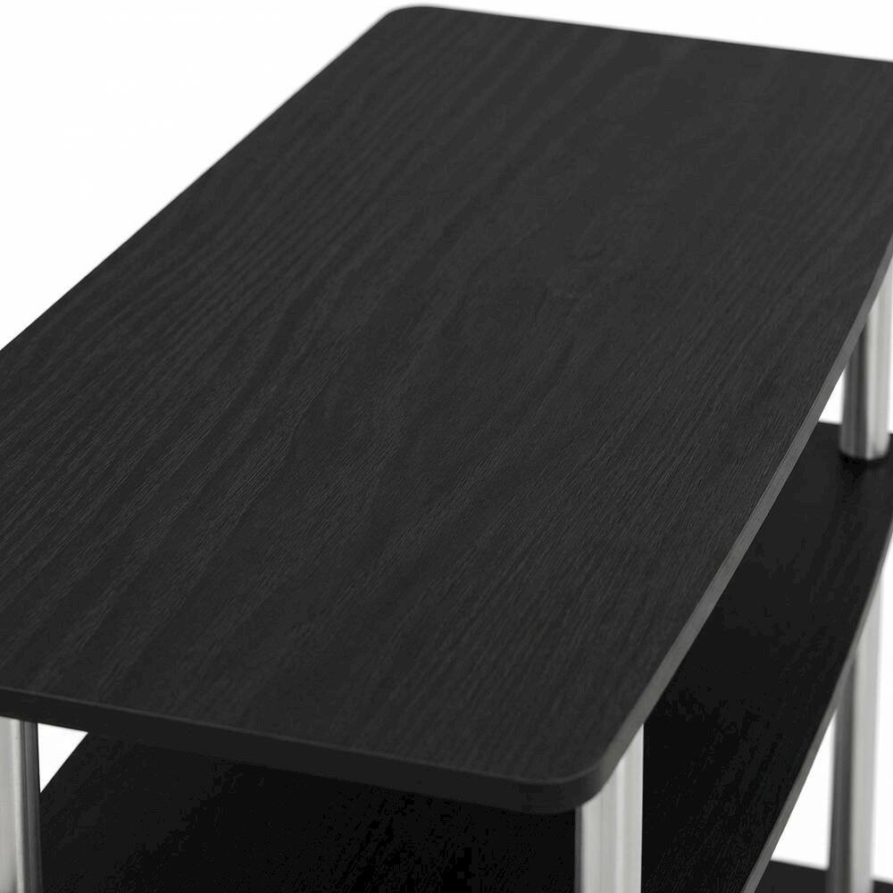 Alt View 4. FurniFact - Wood TV stand in Americano, Chrome finish, three-tier shelving, media storage - Black.