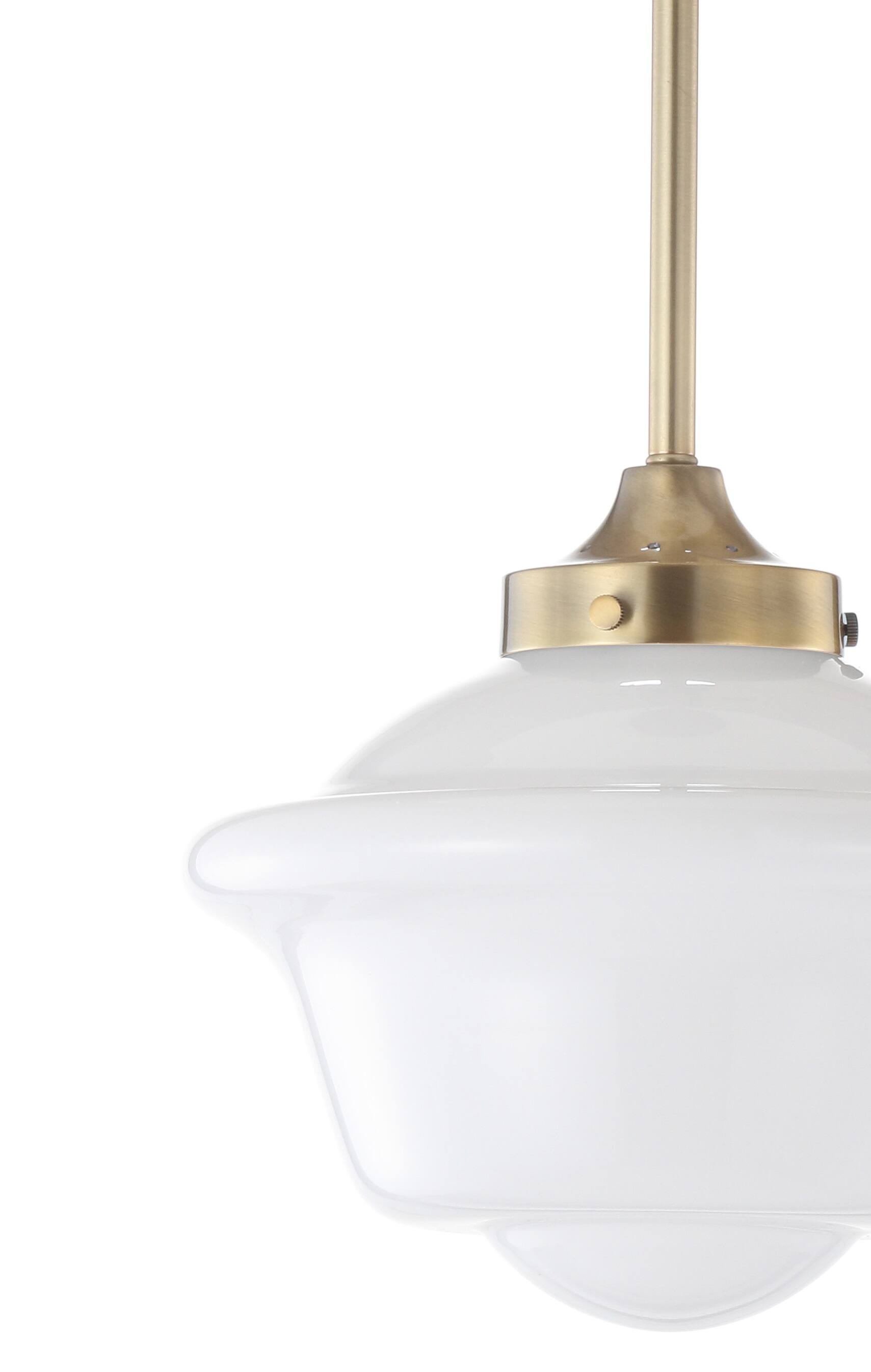 Alt View 4. Jonathan Y - Kurtz 9.5" Adjustable Drop Metal/Glass LED Pendant, Brass Gold/White - Brass Gold/White.