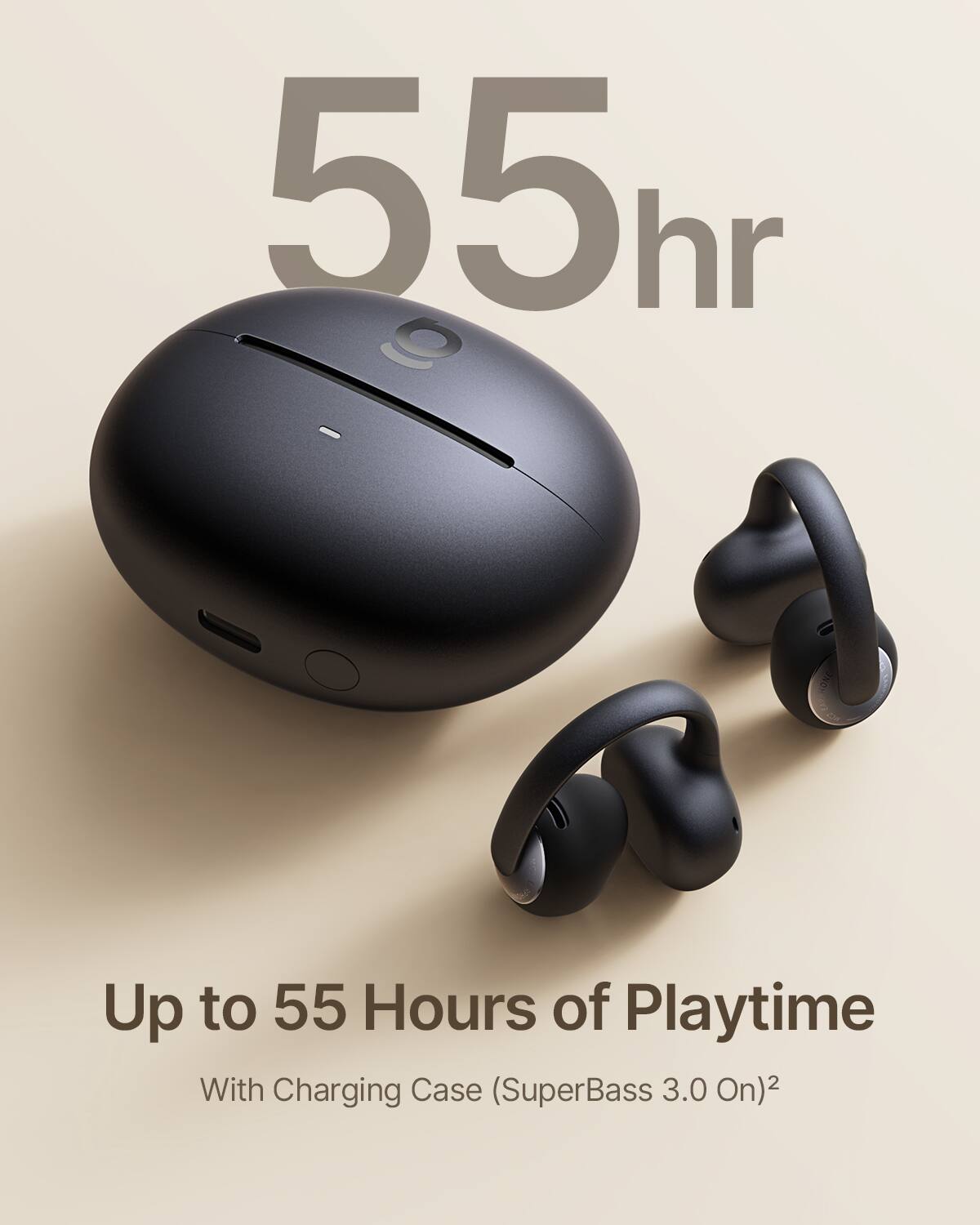 55hr Up to 55 Hours of Playtime With Charging Case (SuperBass 3.0 On)