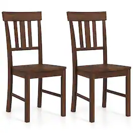 Gymax - Dining Chairs Set of 2 Rubber Wood Chairs w/High Slat Backrests for Dining Room - Brown