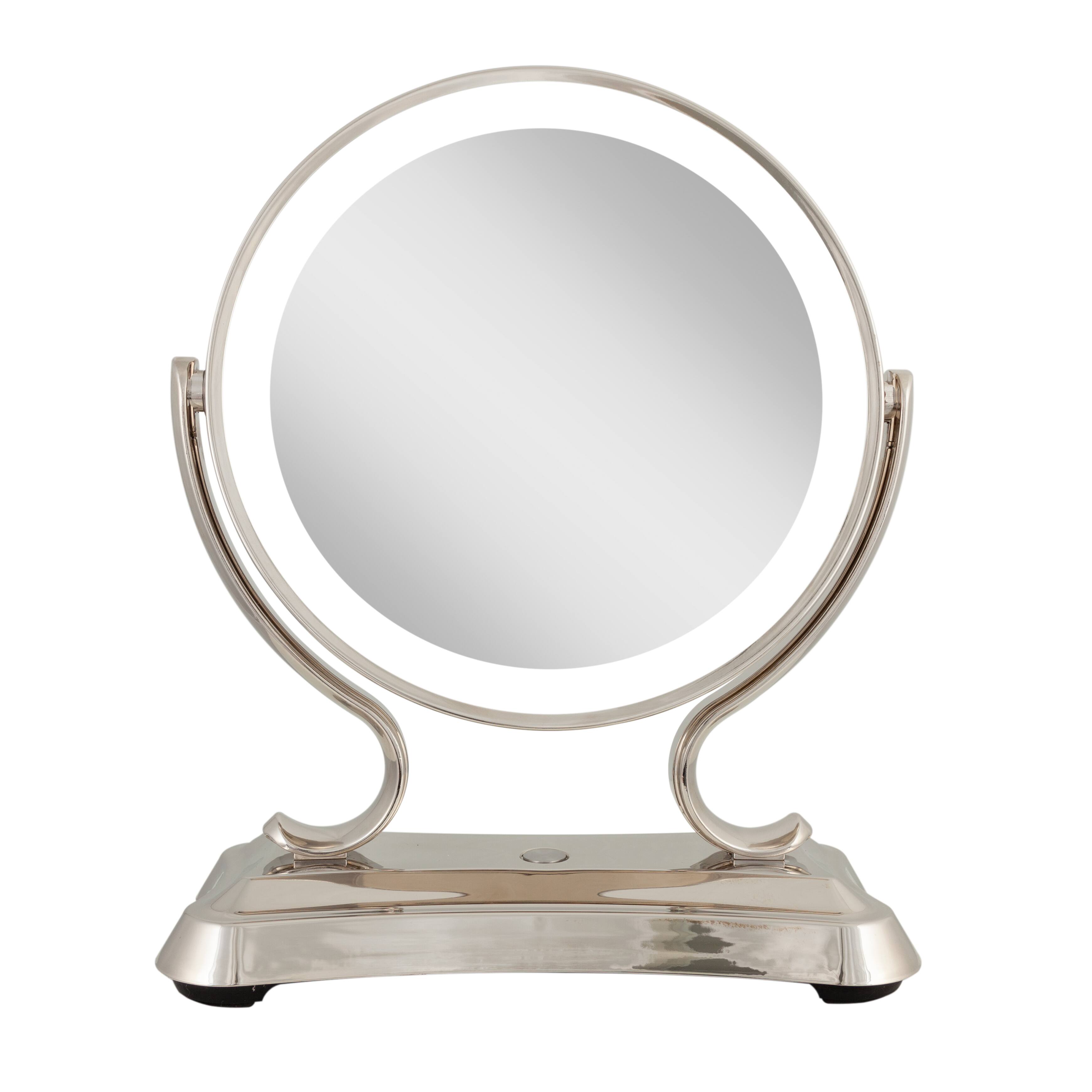 Front. Zadro - Glamour LED Lighted Makeup Mirror with Dual 5X/1X Magnifications and 3 Lighting Options - Polished Nickel.