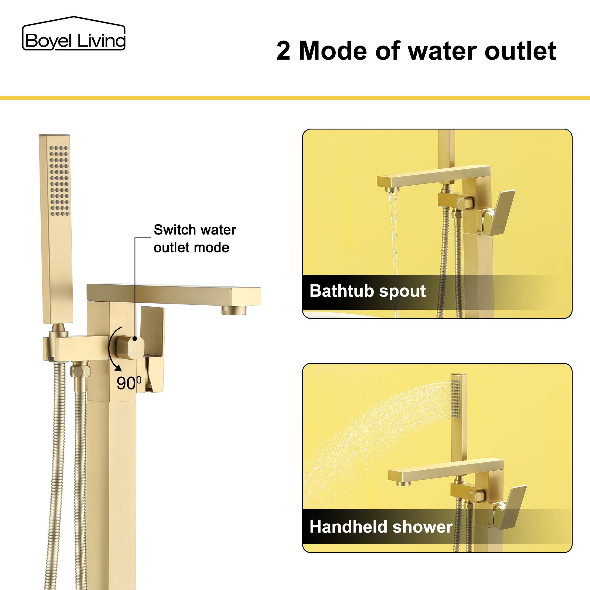 Boyel Living 2 Mode of water outlet Switch water outlet mode Bathtub spout Handheld shower 90