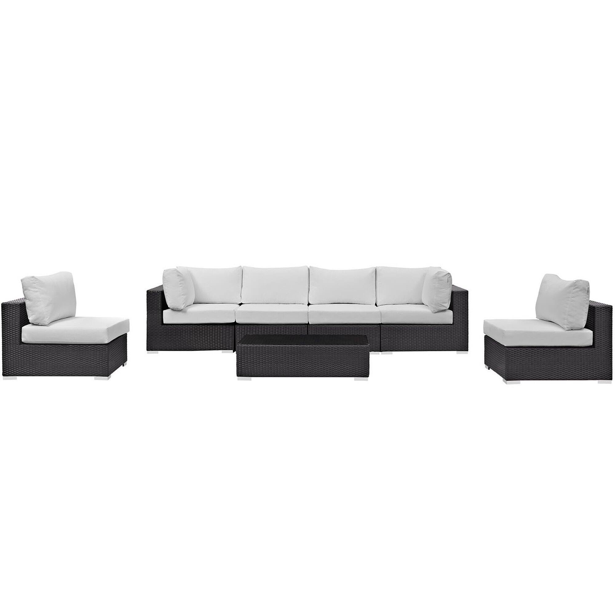 Back. Modway - Convene 7-Piece Outdoor Patio Sectional Set - Powder-Coated Aluminum Frame, Cushioned Seats, No Assembly Required - Espresso White.
