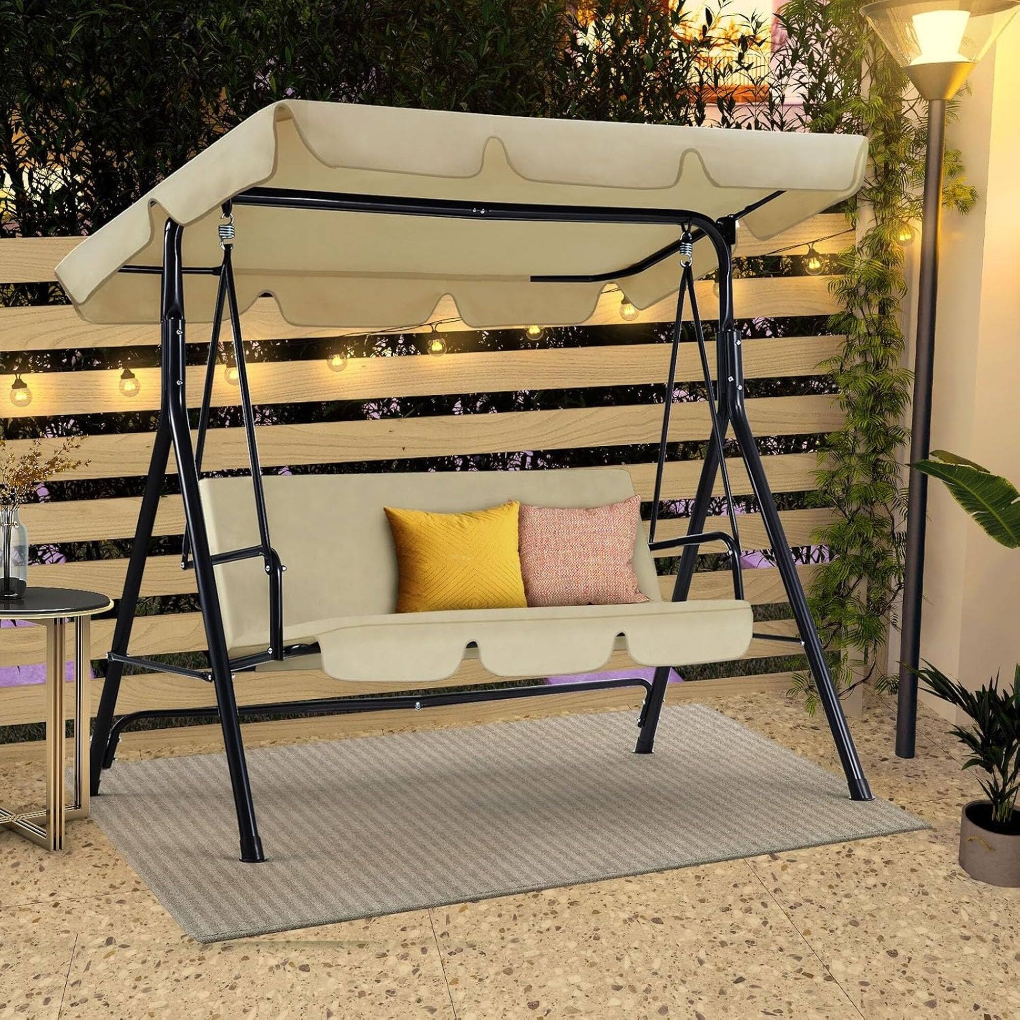 Alt View 5. Boyel Living - 3 Person Metal Patio Swing with Removable Cushion Outdoor Porch Swing Chair - Beige.