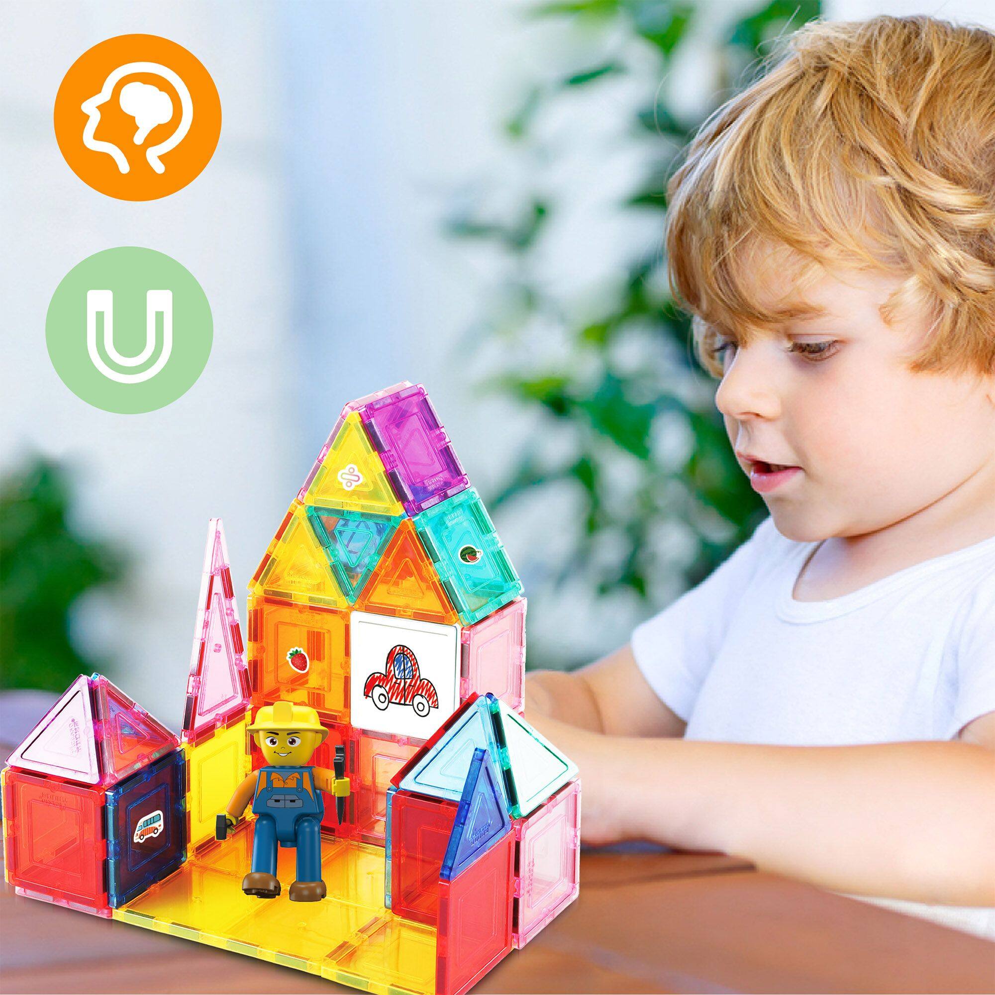 Alt View 2. PicassoTiles - Magnetic Tiles for Kids, 350PCS STEM Construction Building Blocks Set, Educational Toy, Creative Learning Gift.