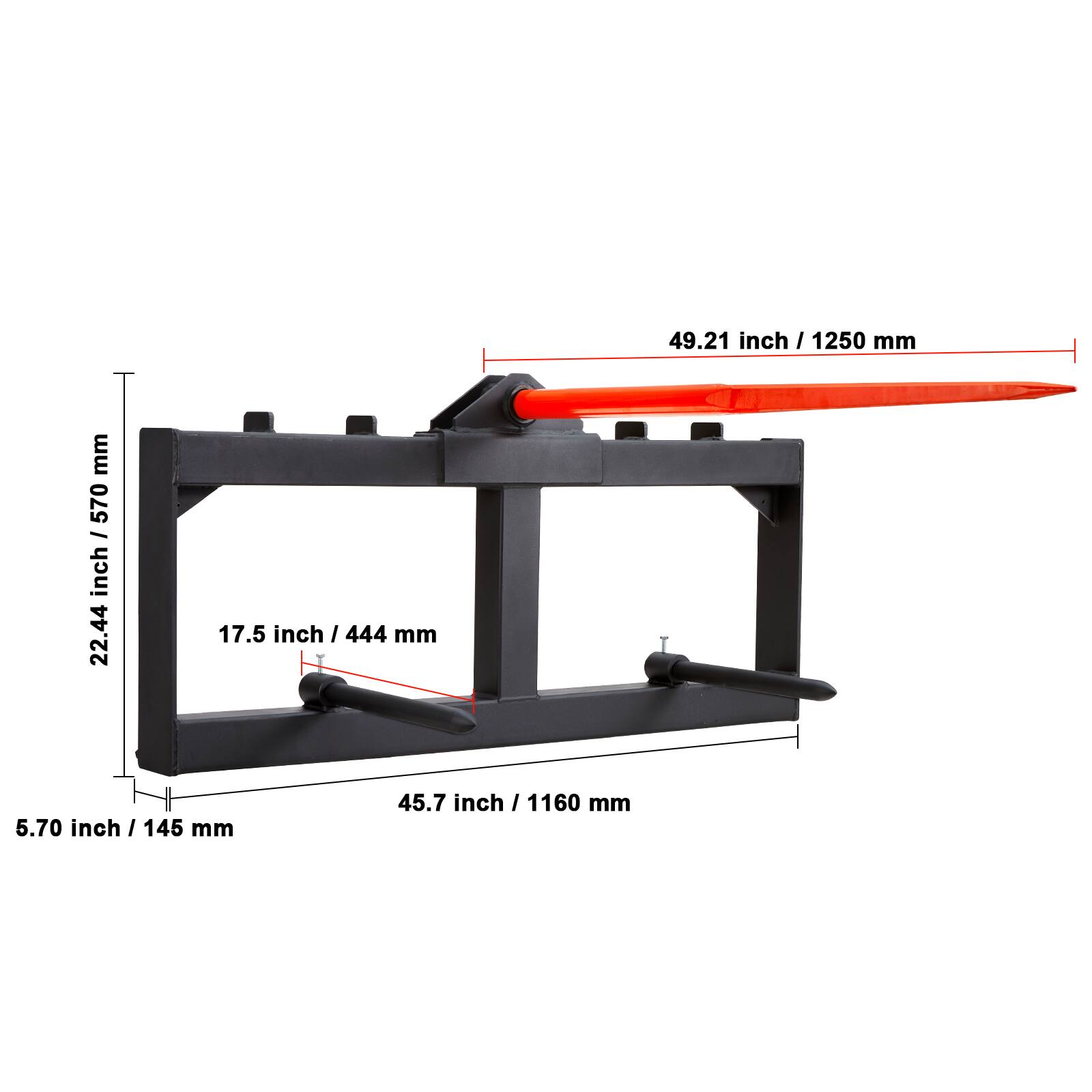 49.21 inch / 1250 mm  
22.44 inch / 570 mm  
17.5 inch / 444 mm  
5.70 inch / 145 mm  
45.7 inch / 1160 mm