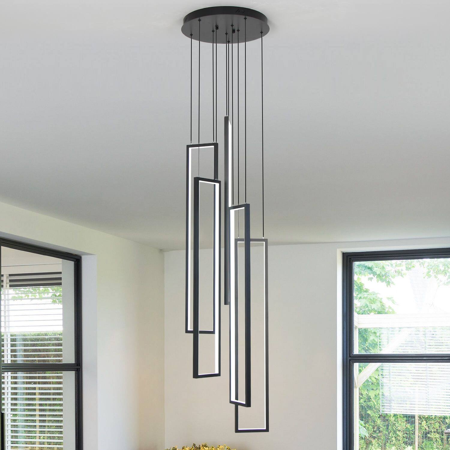 Back. Umeiluce - 5-Light Chandelier Long High Ceiling Cluster Pendant for Hallway Staircase Remote Dimmable - matte black.