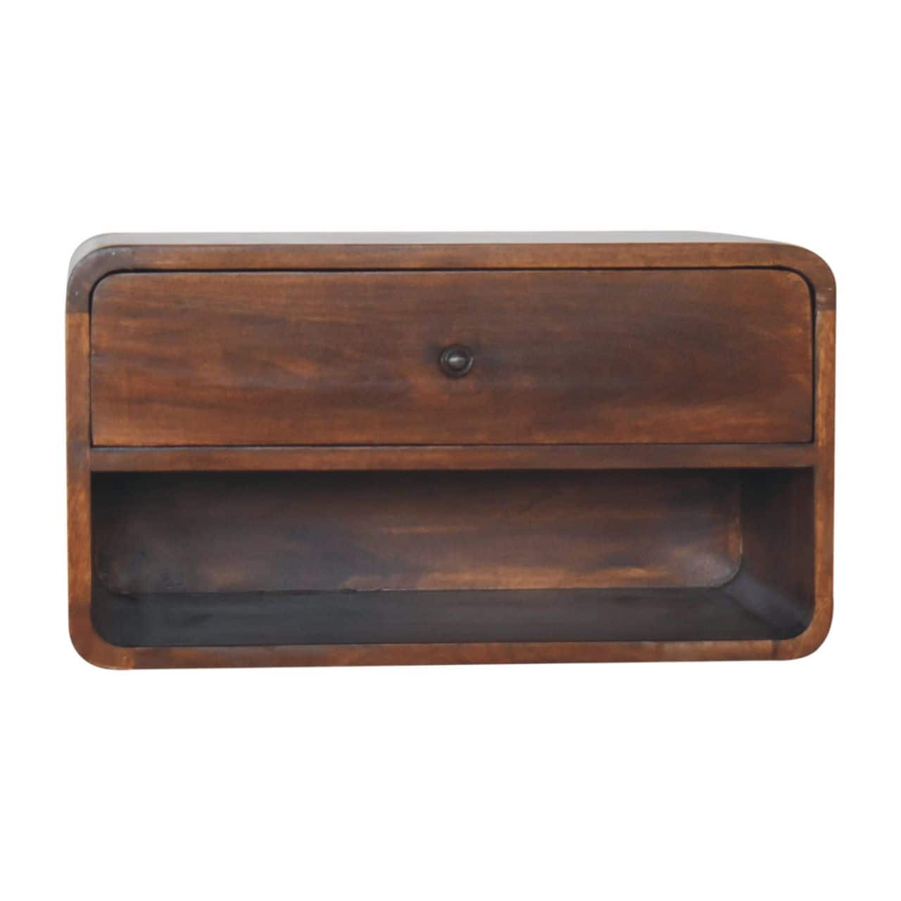 Artisan Furniture - Solid Wood Large Curve Floating Bedside, 1 Drawer, 1 Open Slot, Dark Brown - Chestnut price history on PriceWatchPro