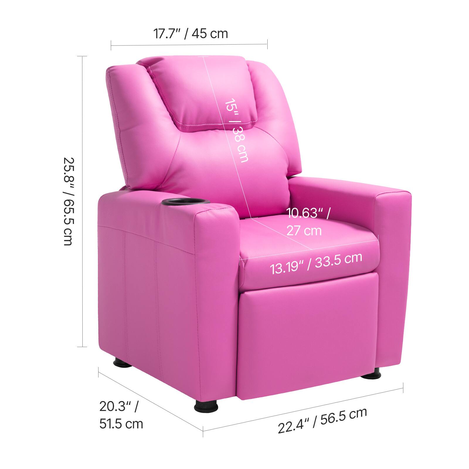 17.7" / 45 cm  
25.8" / 65.5 cm  
10.63" / 27 cm  
13.19" / 33.5 cm  
20.3" / 51.5 cm  
22.4" / 56.5 cm