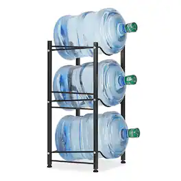 Oumilen - Black 3-Tier Square Tube Water Jug Rack, 5 Gallon Water Bottle Storage Stand with Adjustable Feet - Black