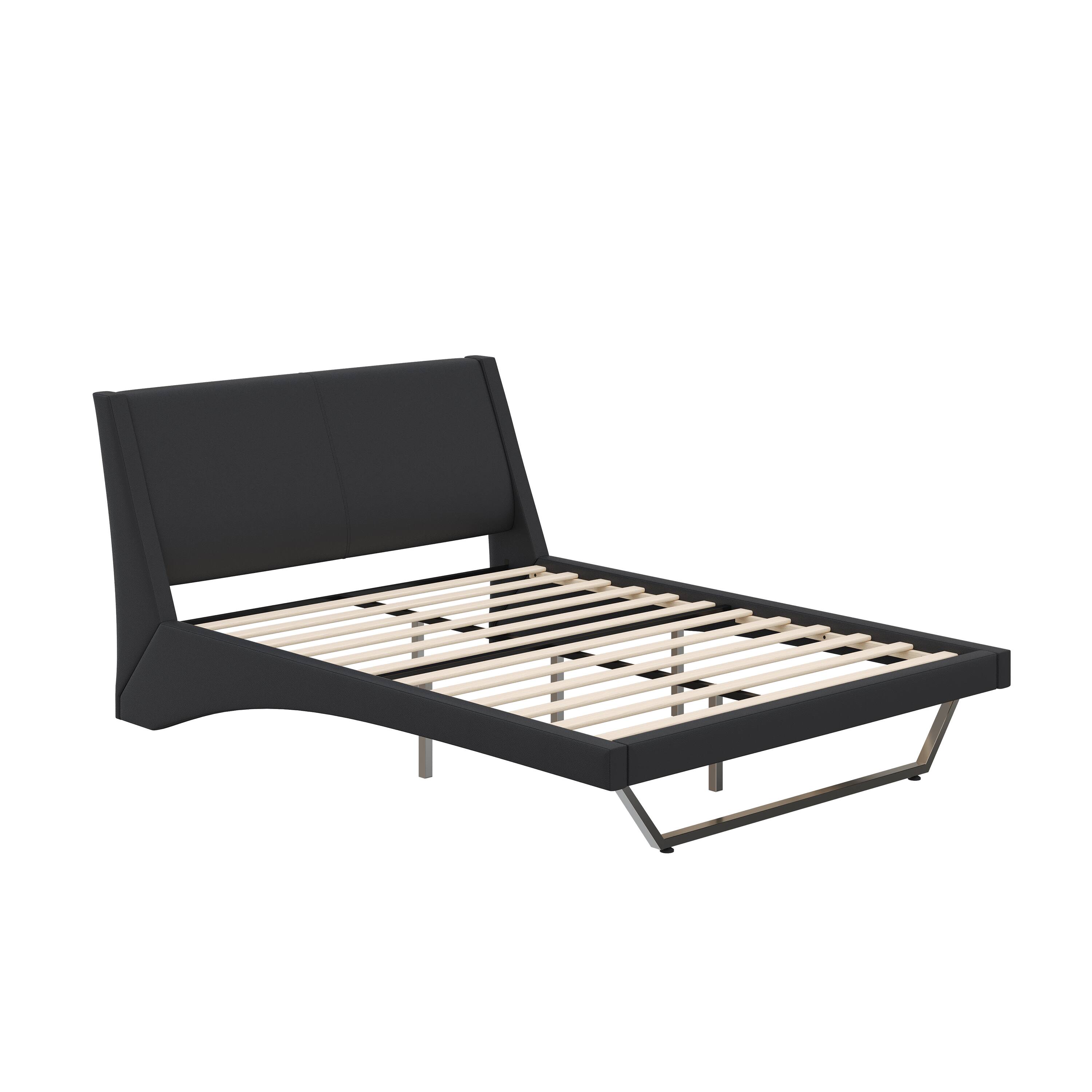 Left. Whisen - Queen Size Upholstered Platform Bed Frame with Trapezoidal-Shaped Leg for Bedroom - Black.