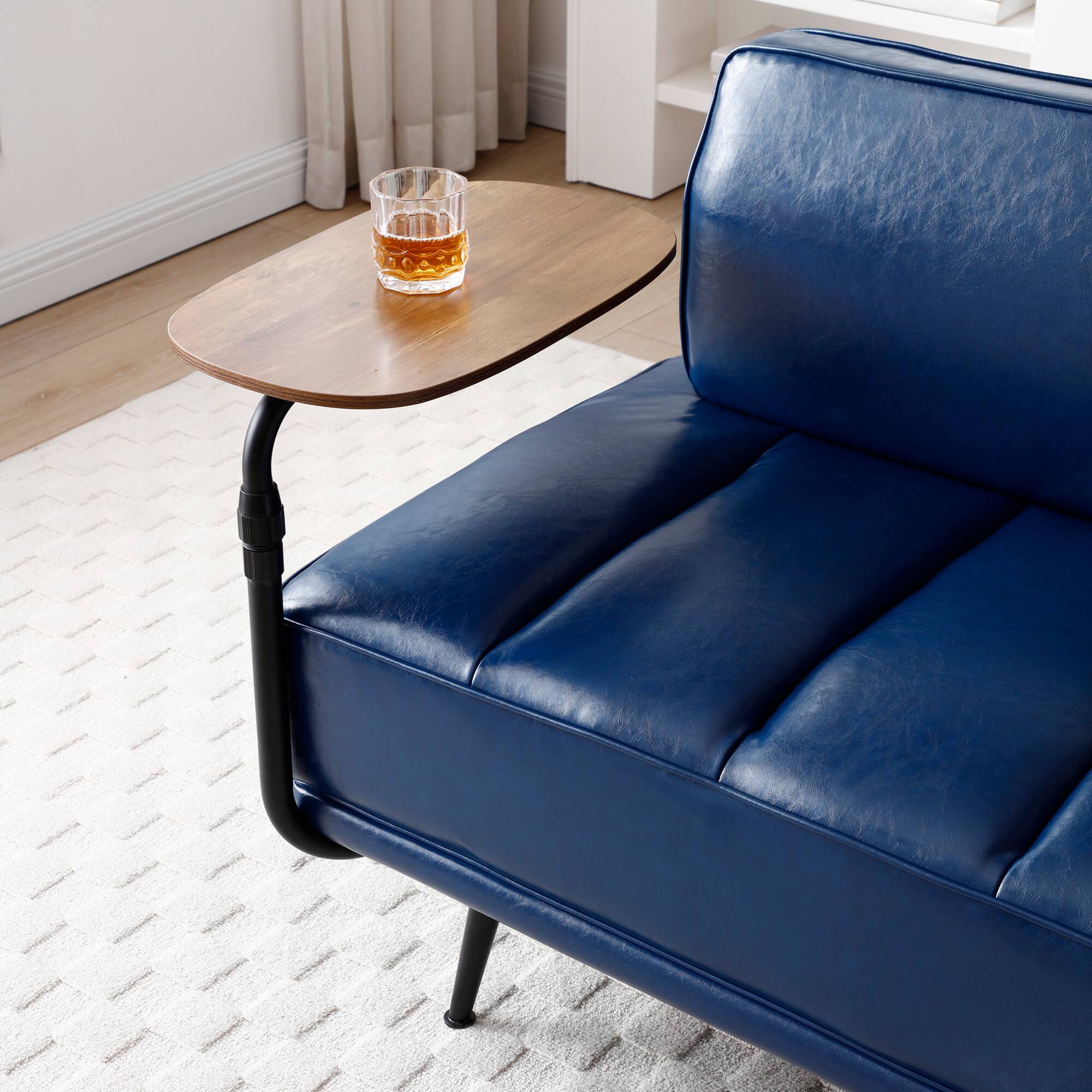 Back. GOODSILO - Modern Upholstered Bench with Swivel Tray and Side Table for Bedroom and Living Room - Blue.