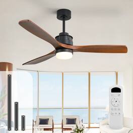 Sofucor - Wood Ceiling Fans with Lights and Remote Reversible 6 Speeds 3CCT Dimmable, Noiseless, Indoor/Outdoor Ceiling Fan Quiet - Black 60inch-A