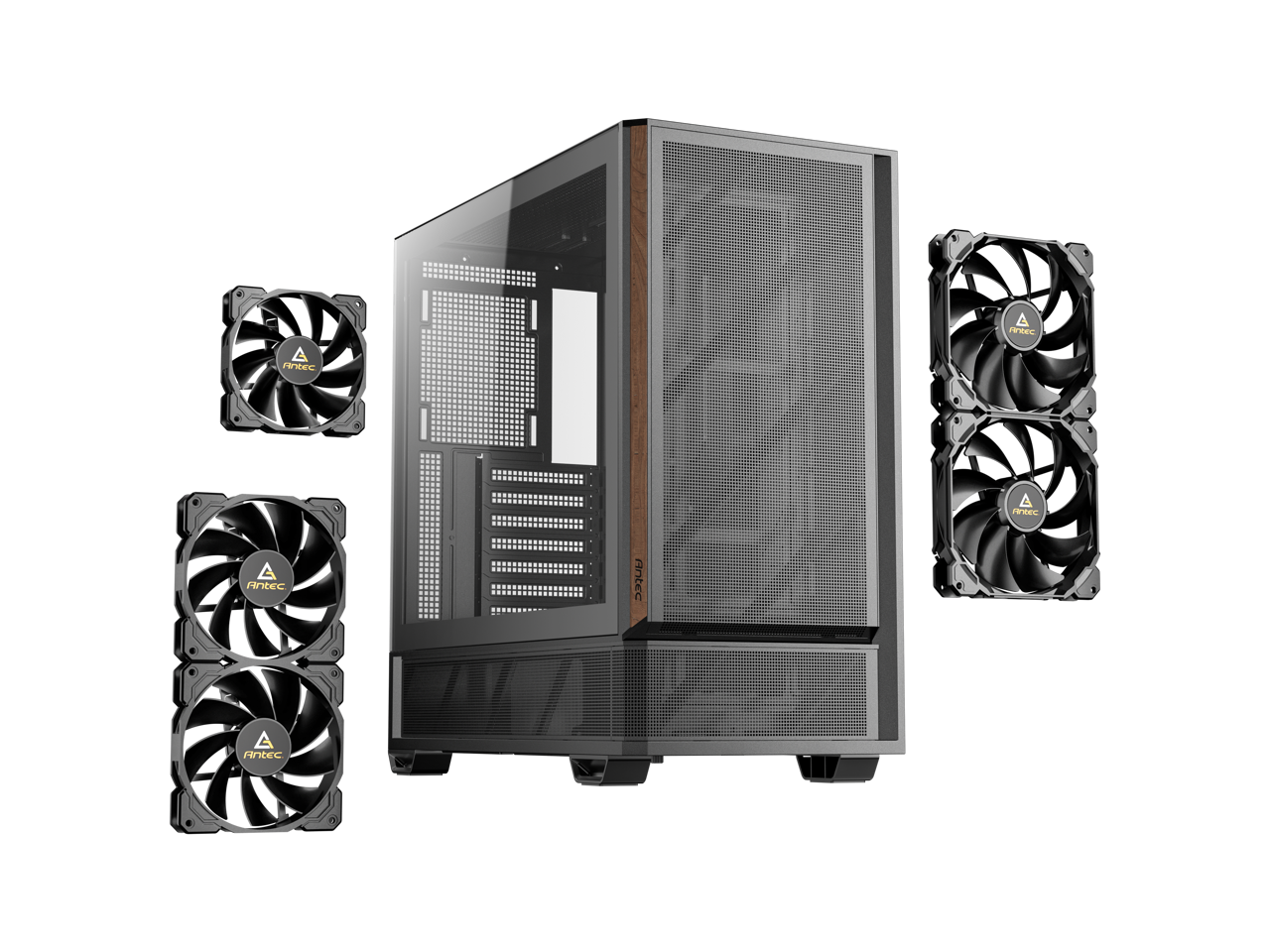 Antec - P30 AIR, 3+2 PWM Fans, Metal Mesh & Wood, 360mm Radiator Support, Type-C 3.2 Gen 2 ATX Case - Black