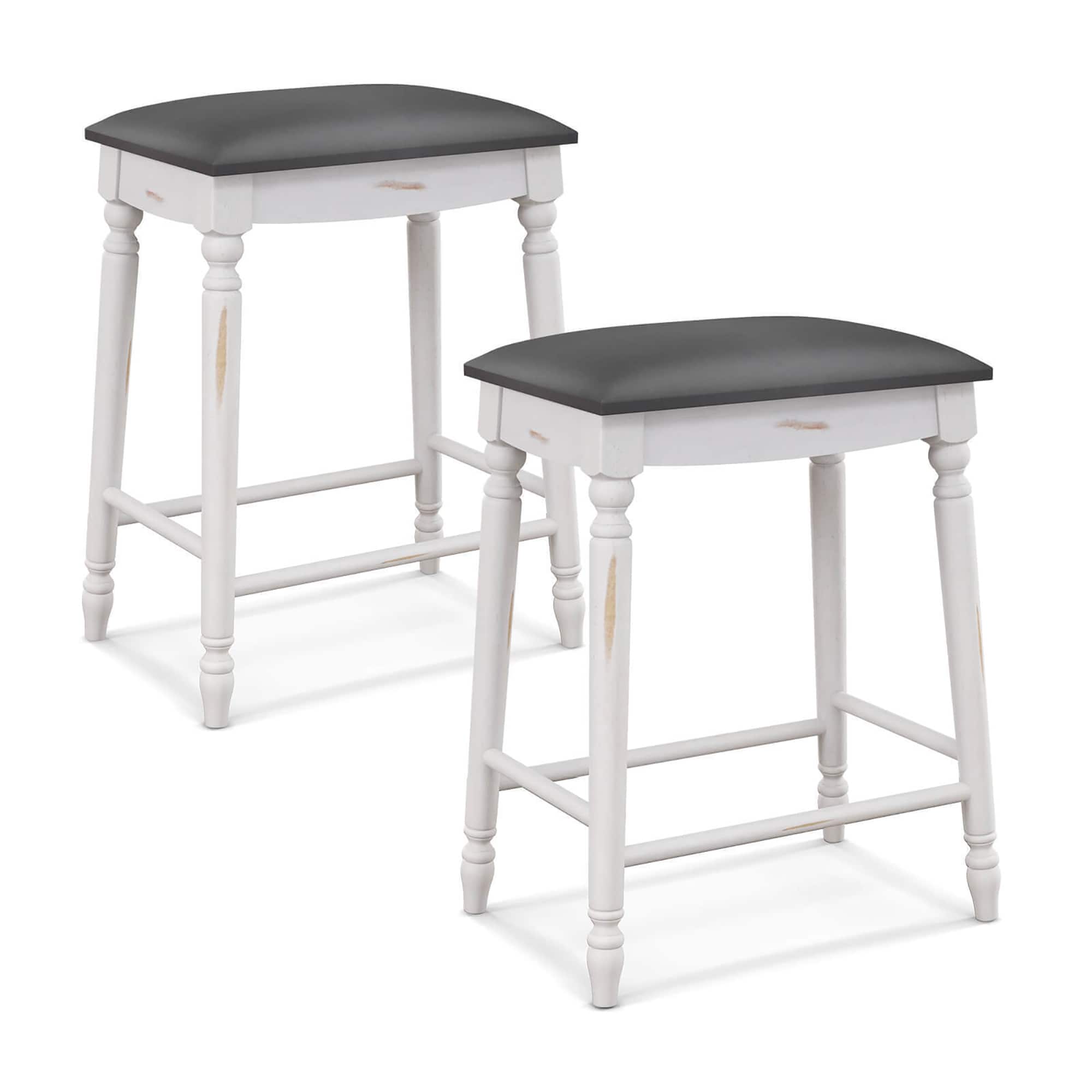 Gymax - 24'' Bar Stool Set of 2 w/ Padded Seat Cushions Rubber Wood Legs Upholstered - Gray, Antique White