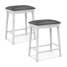 Gymax - 24'' Bar Stool Set of 2 w/ Padded Seat Cushions Rubber Wood Legs Upholstered - Gray, Antique White